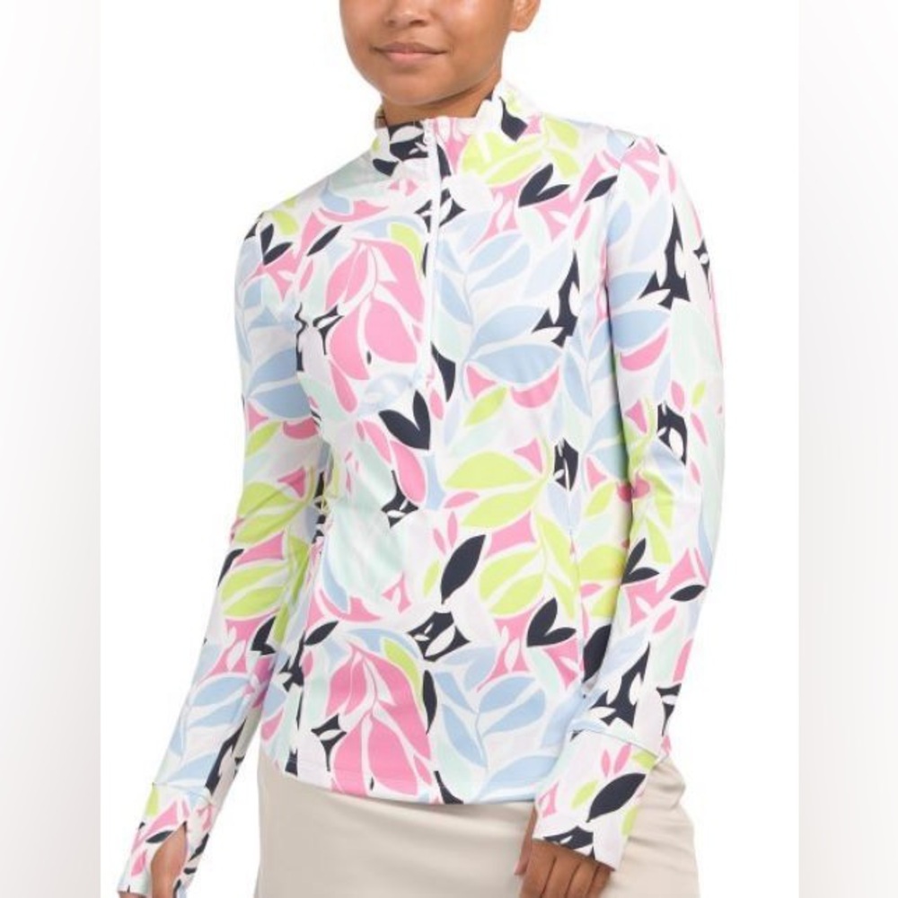 Tommy Bahama Women's Long Sleeve Zip-Up active pull over in Pastel Leaf Print